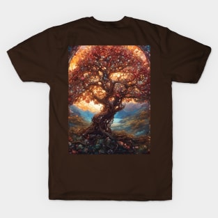 Stained Glass Glowing Gnarled Apple Tree T-Shirt